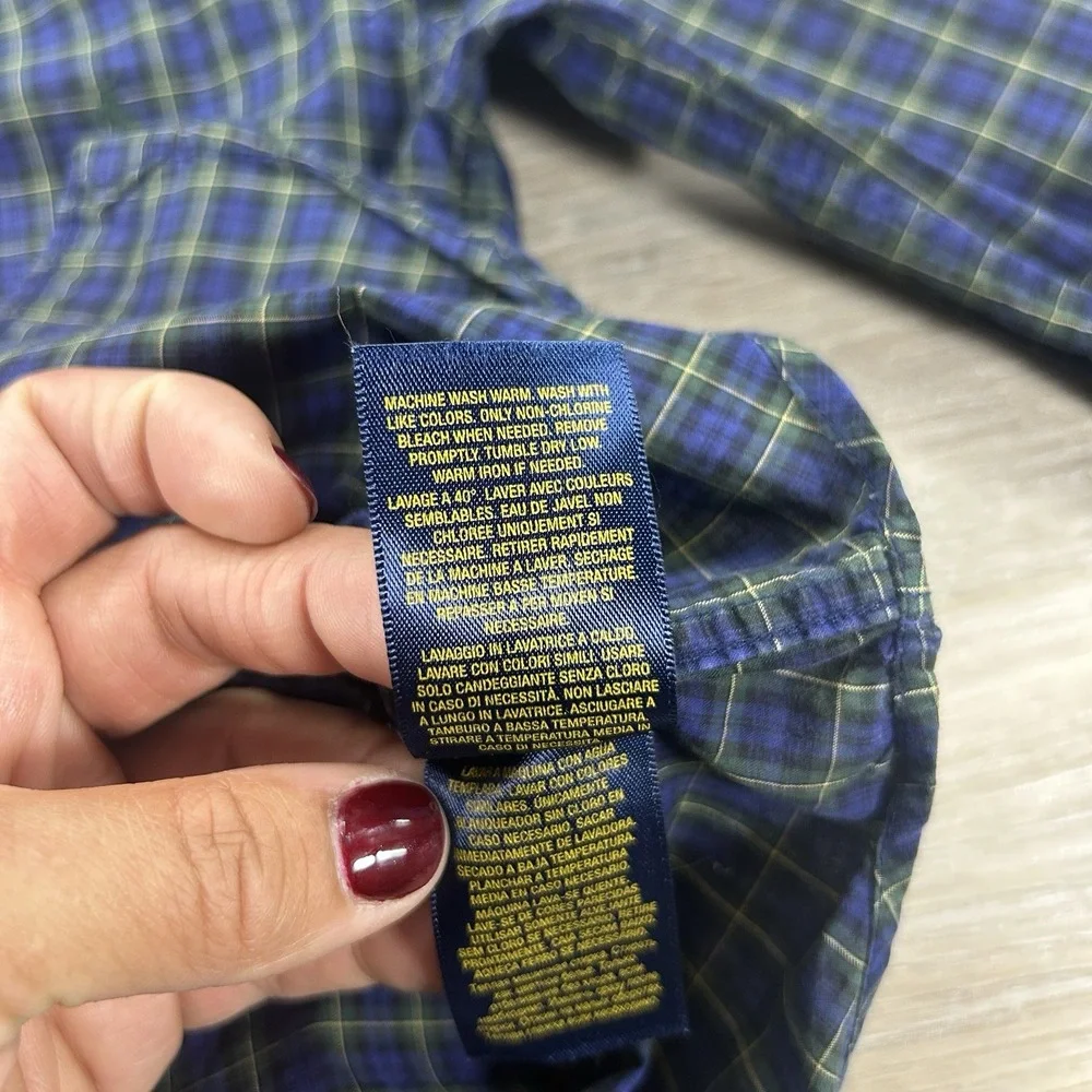 Ralph Lauren Boys 5 Navy Blue Tartan Button Down Christmas‎ Holiday Cotton